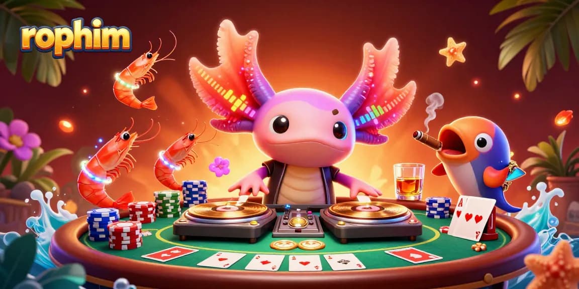 Experience the excitement of rophim with a vibrant casino scene featuring neon characters and colorful poker elements.