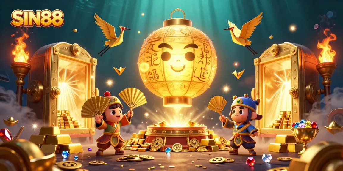 SIN88 players enjoy thrilling wins in an enchanting casino scene with vibrant gold elements.