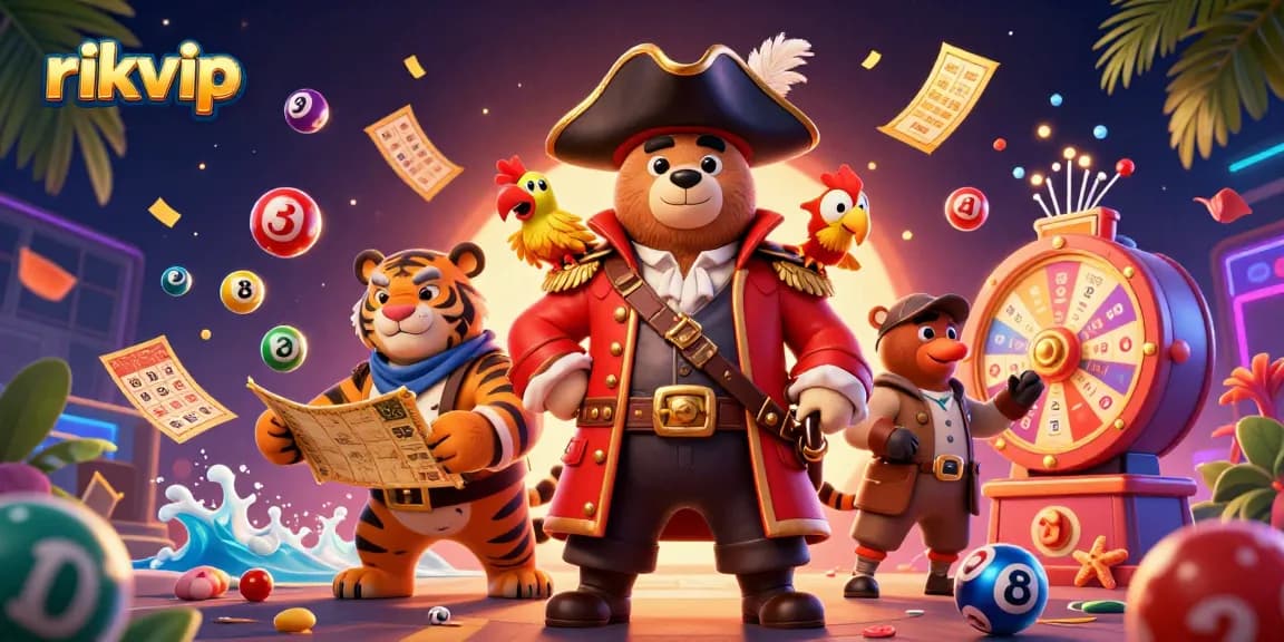 Play exciting games on rikvip with numbered lottery balls, a treasure map, and vibrant prizes.