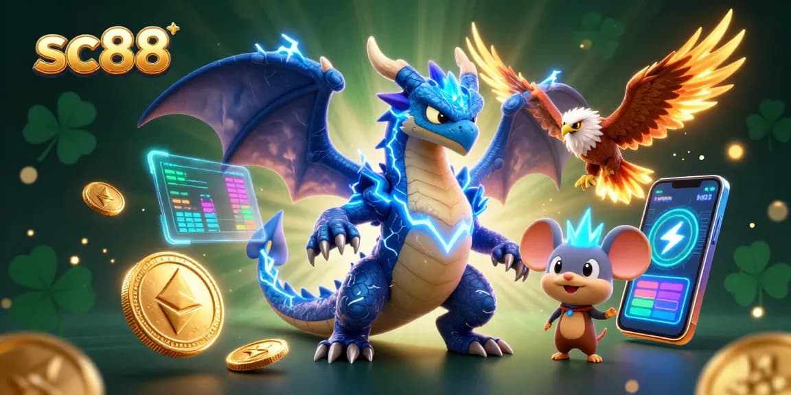Join the action at SC88, where the thunder dragon and glowing hawk engage in electrifying casino gaming.