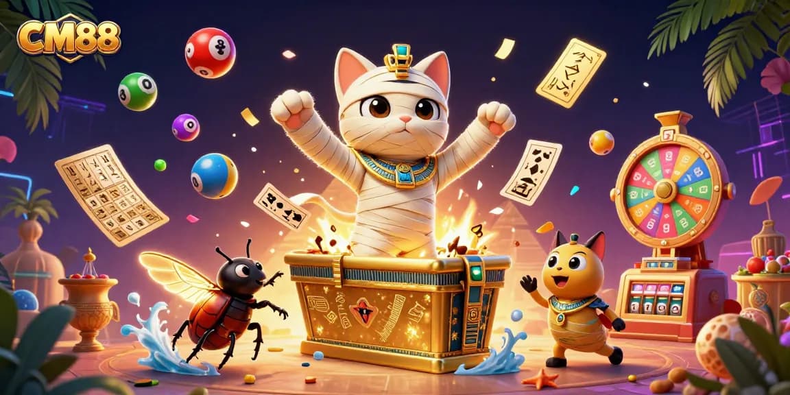 Play exciting games at CM88 with a vibrant pyramid casino atmosphere and captivating characters.