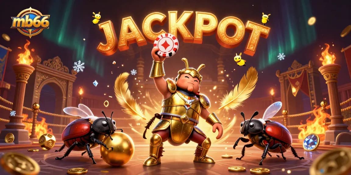 mb66 brings excitement as a heroic beetle triumphs in a dynamic casino battle scene.