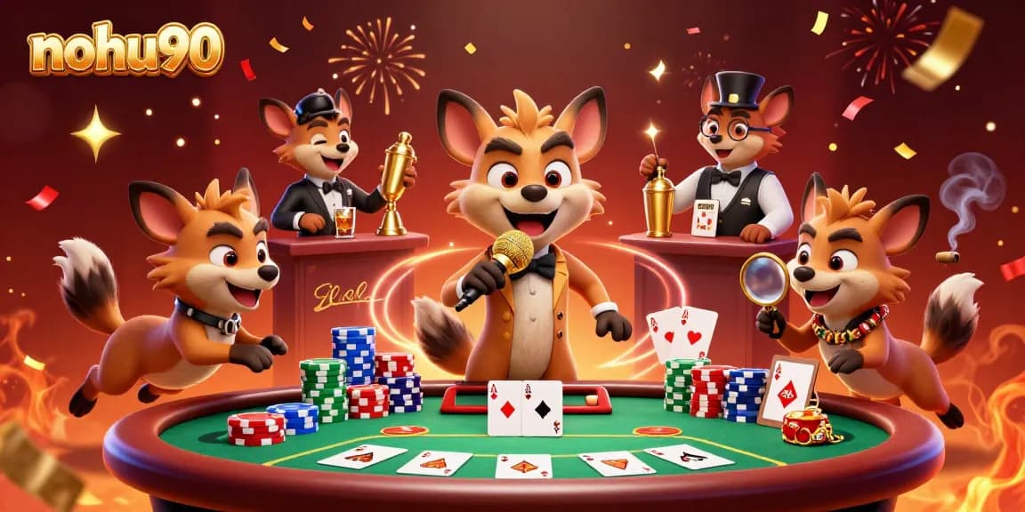 Join the fun at nohu90 casino with energetic hyenas showcasing thrilling gambling in a comedy club setting.