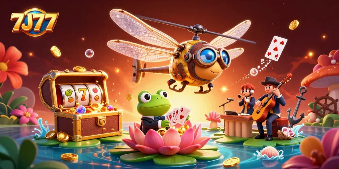 Engage in exciting gaming at 7J77 with a vibrant underwater casino scene featuring slot gameplay.