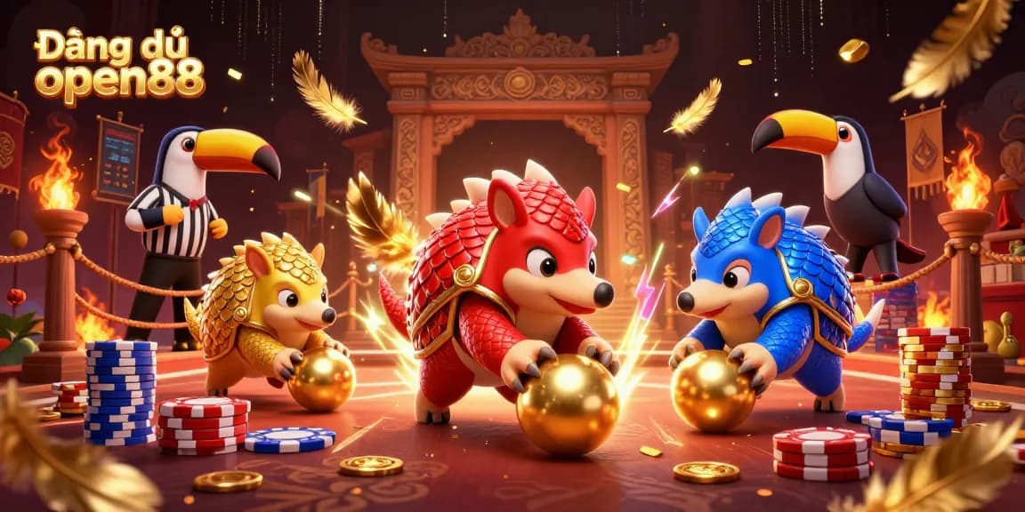 Bet on Đăng ký open88 with exciting pangolin characters in a vibrant casino setting.