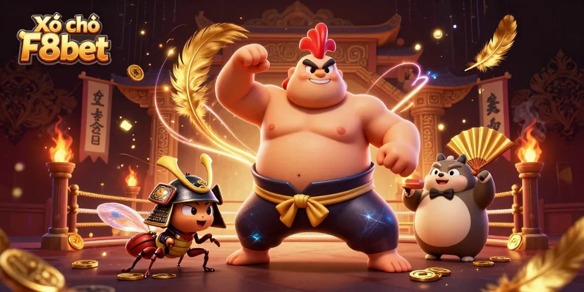 Xổ số F8bet showcases exciting gameplay with dynamic characters in a vibrant casino scene.