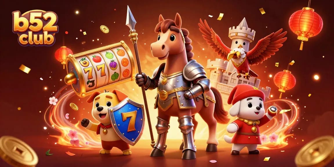Spin the reels at b52 club with vibrant slot games featuring knights and lucky symbols.