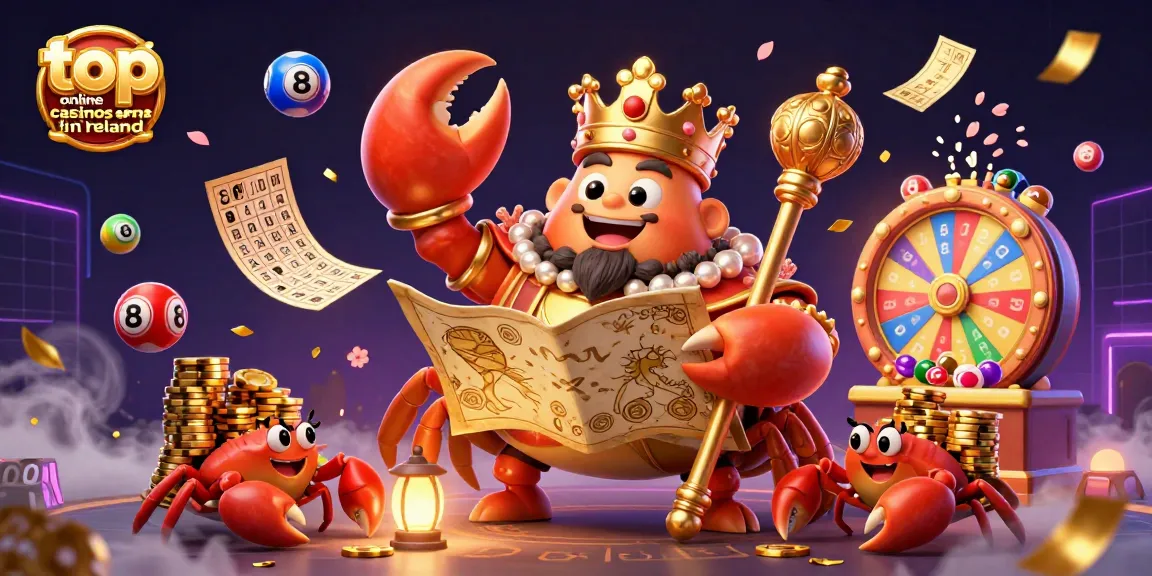 Explore top online casinos in Ireland with vibrant slots and engaging lottery elements in a dynamic 3D illustration.