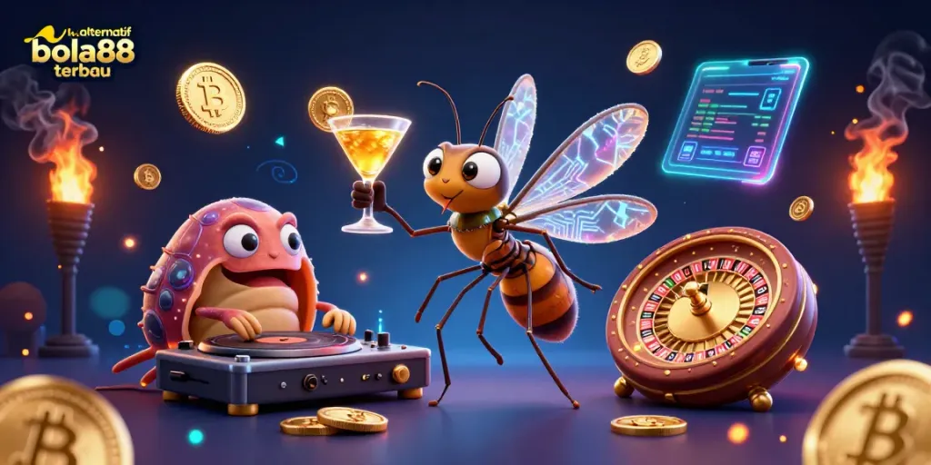 Engage with link alternatif bola88 terbaru showcasing an energetic casino scene with vibrant crypto elements and a dynamic atmosphere.