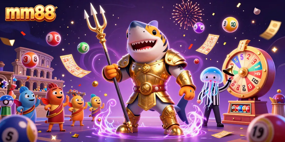 Experience thrilling gambling action with mm88's vibrant underwater casino scene featuring a gladiator shark.