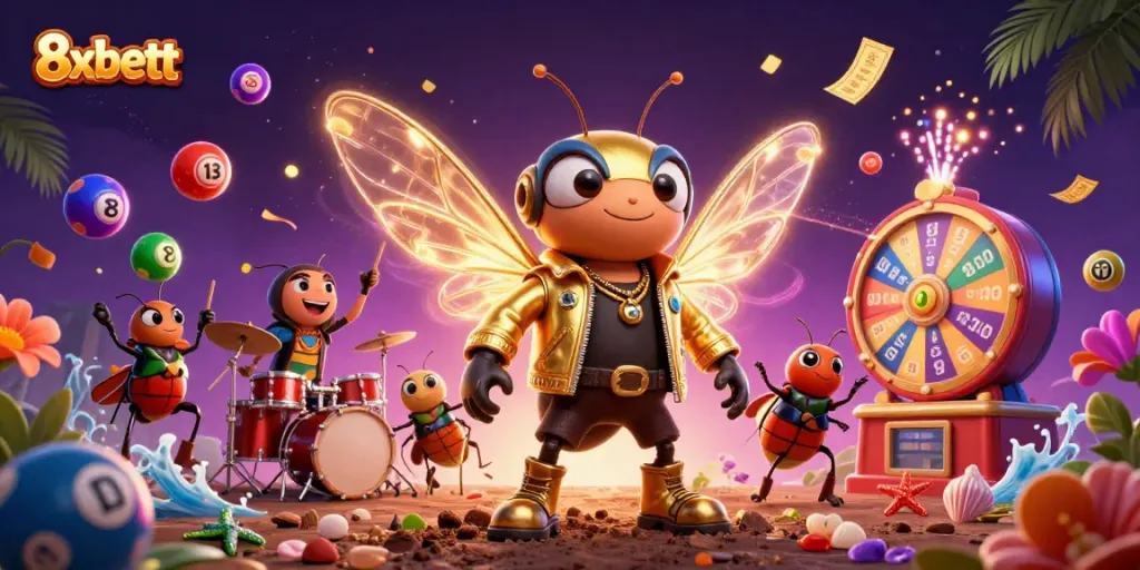 8xbett showcases vibrant animated gaming with lottery balls and characters for an engaging gambling experience.