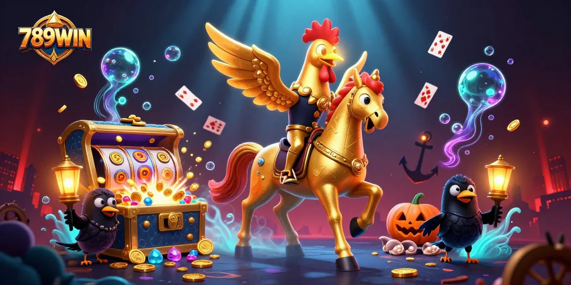 Experience the thrill of 789WIN with a vibrant visual of a golden rooster in a bustling casino.