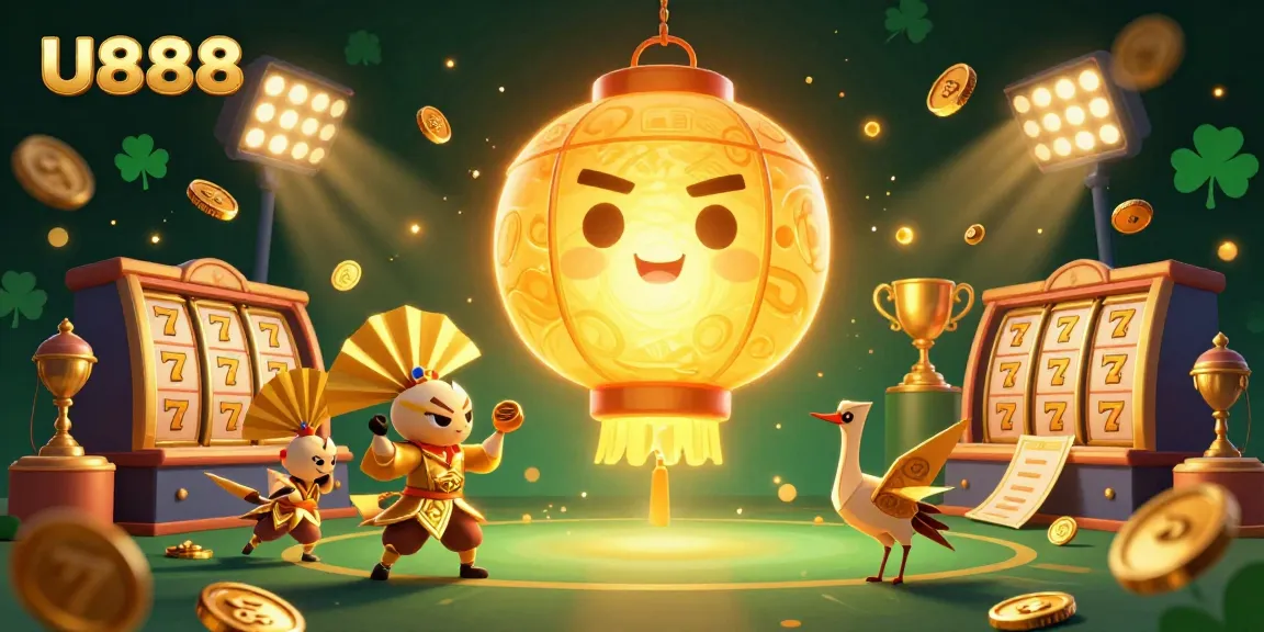 U888 elevates the gaming experience with dynamic slots, golden coins, and lucky symbols in a vibrant casino scene.