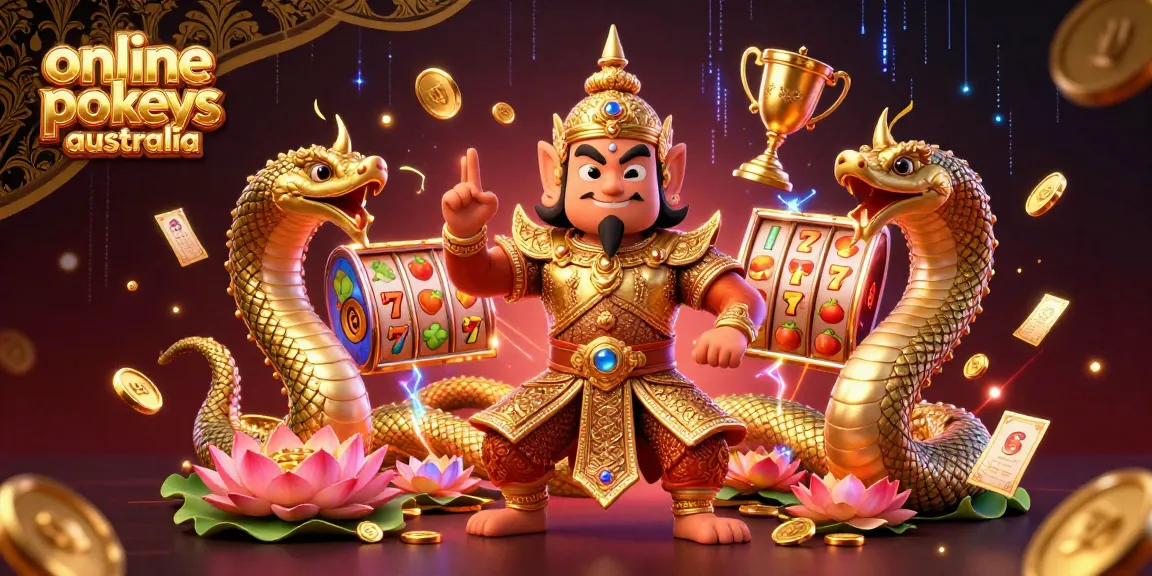 Win big with online pokies Australia in this vibrant illustration showcasing lively characters and game elements.