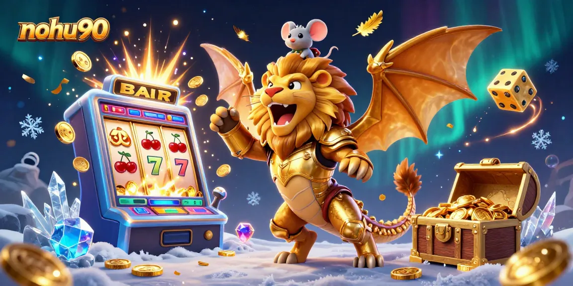 Nohu90 players enjoy huge wins with a thrilling jackpot scene featuring slot machines and gold coins.