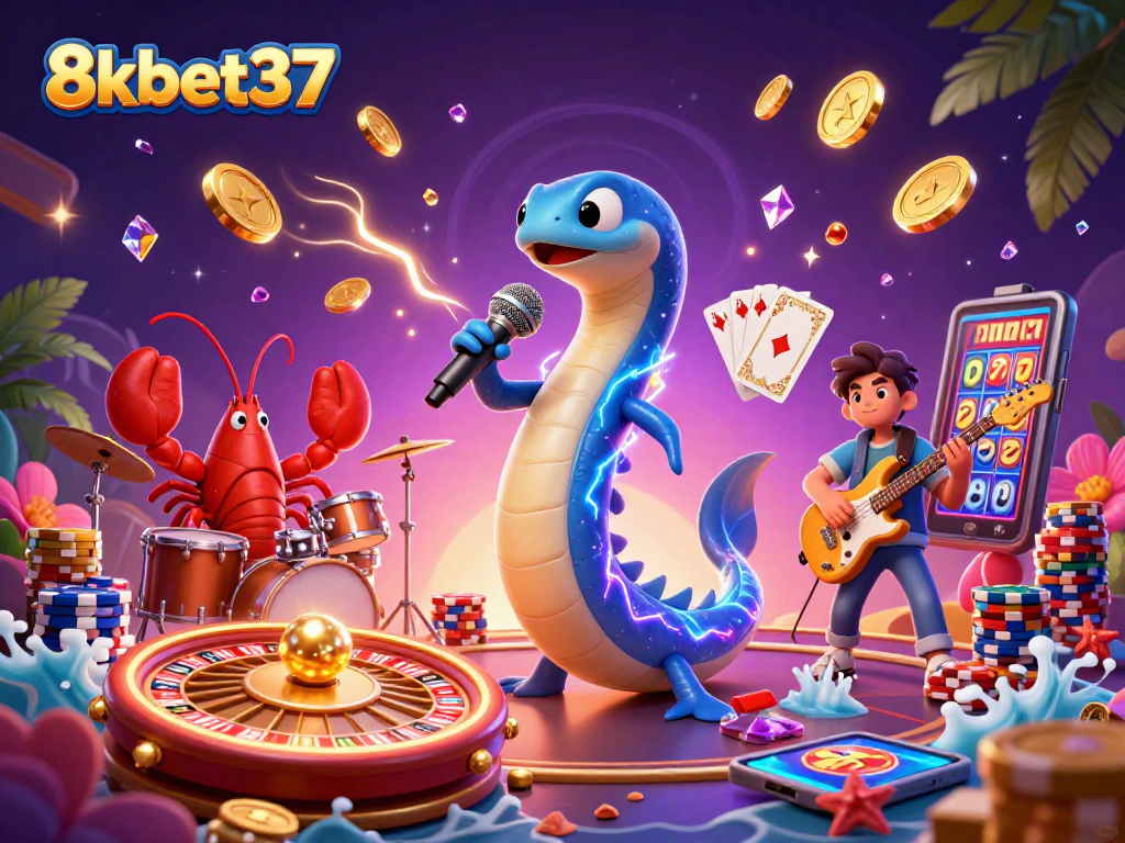 Experience captivating fun with 8kbet37's underwater casino scene featuring animated characters and casino games.