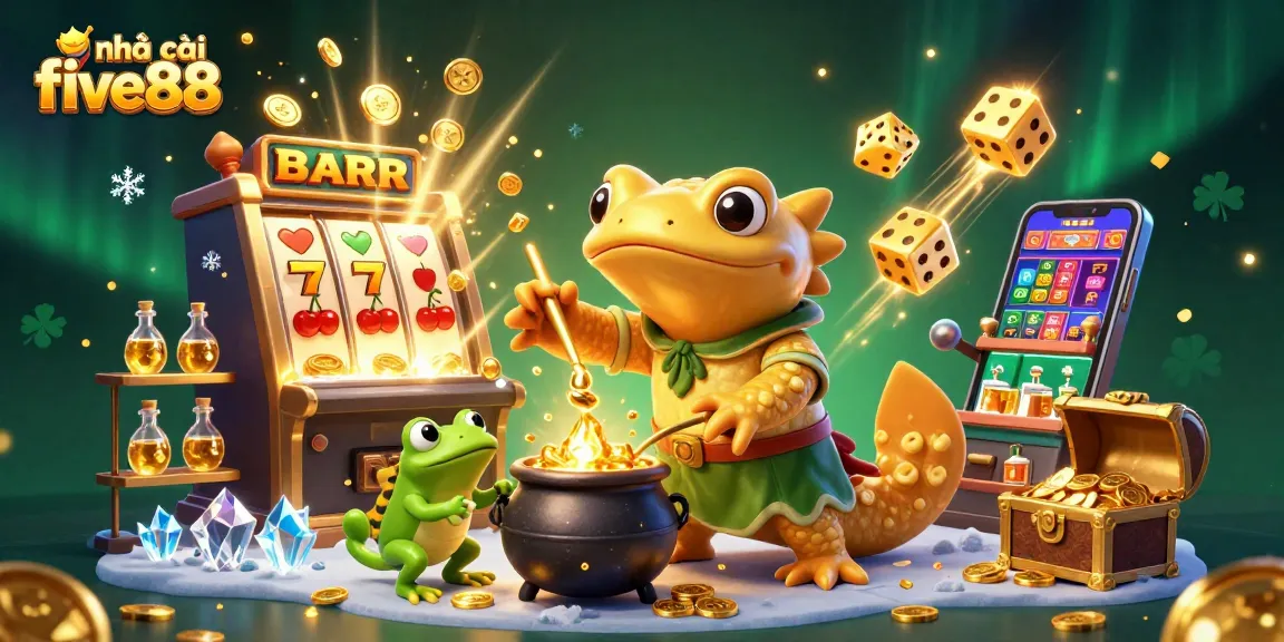 Experience the thrill at nhà cái five88 with 3D characters celebrating golden wins and exciting games.