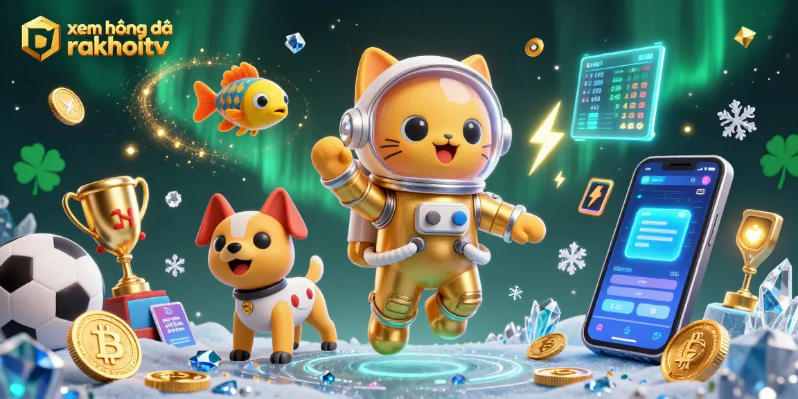 Bet on xem bóng đá rakhoitv with a cartoon astronaut cat and space-themed gambling elements.