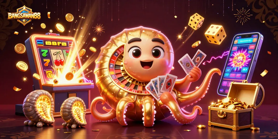 BANGSAWAN88 captures the excitement of casino gaming with a dazzling illustration of a giant gamified nautilus and vivid elements.