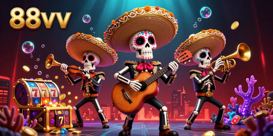 Experience thrilling games at 88vv with vibrant visuals of a lively mariachi band and colorful casino elements.