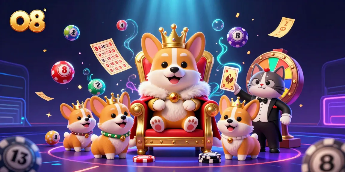Engage in casino fun with O8's vibrant lottery scene featuring lively characters and rich game elements.
