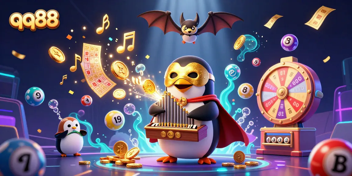 Experience the thrill of qq88 with a whimsical casino illustration featuring dynamic game elements.