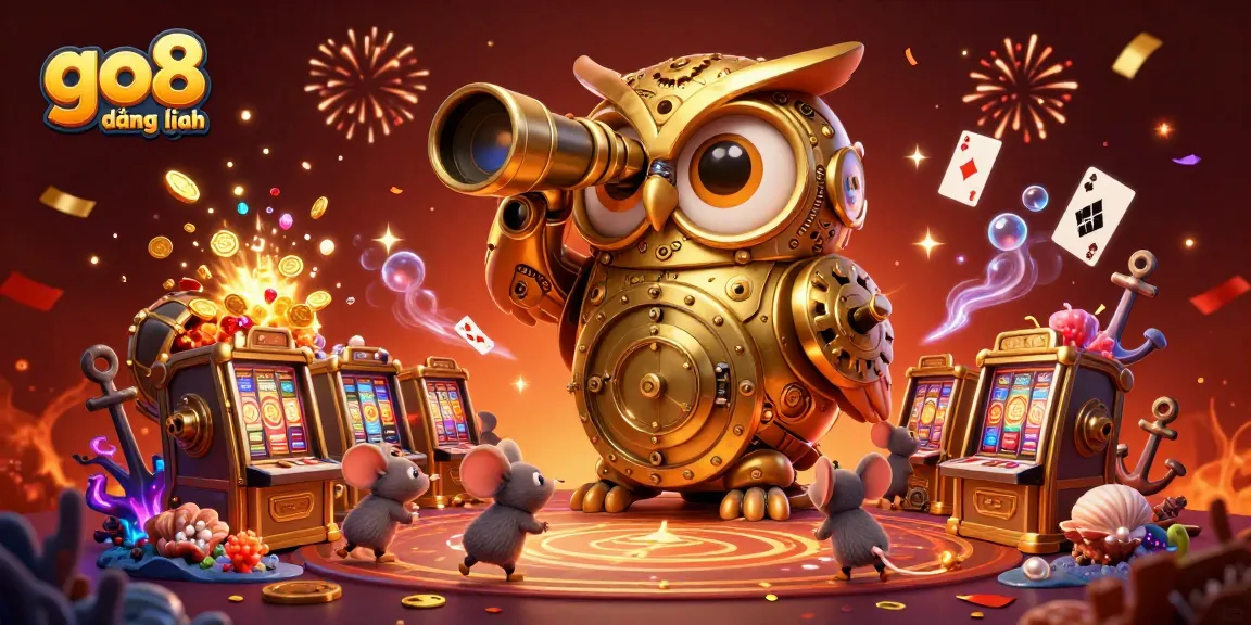 Win big with go8 đăng nhập at a vibrant casino scene filled with golden treasures and gaming action.