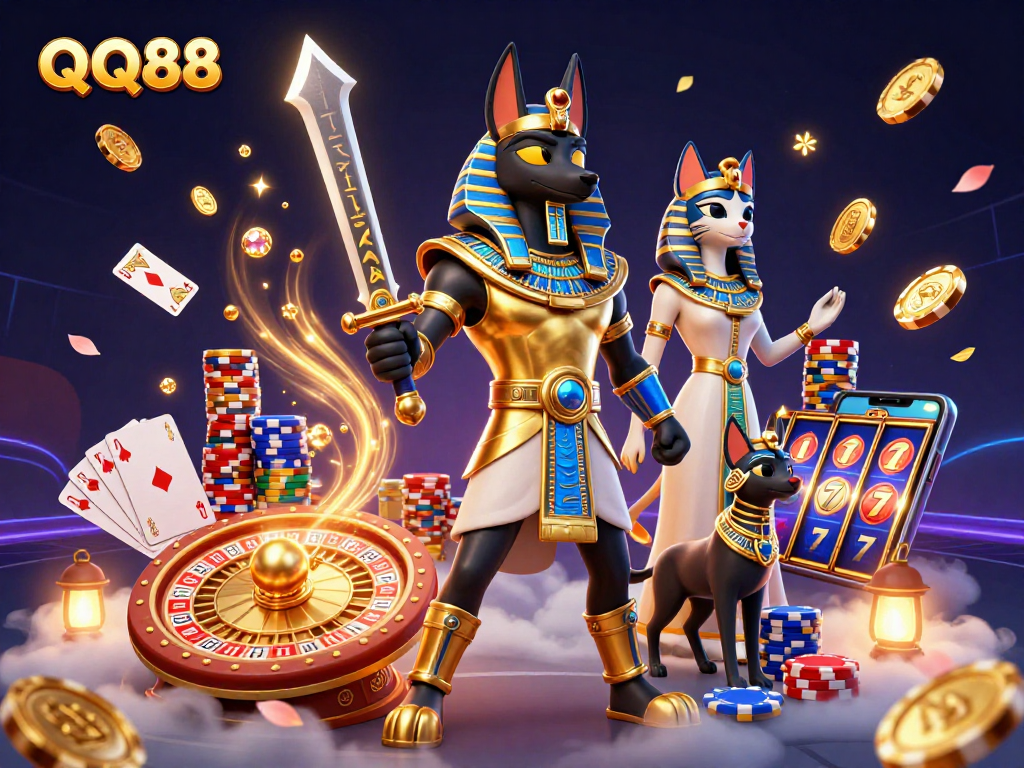 Engage in exciting gameplay at QQ88 with vibrant characters and dynamic casino elements.
