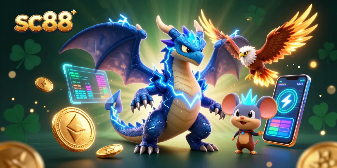 Join the action at SC88, where the thunder dragon and glowing hawk engage in electrifying casino gaming.