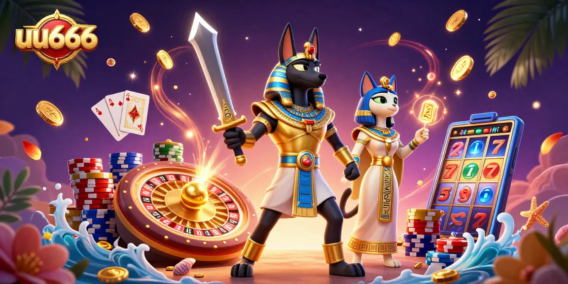 Experience thrilling wins with uu666 in this vibrant casino adventure featuring Anubis and Bastet.