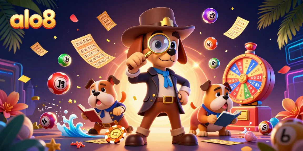 Discover thrilling chances to win at alo8 with cartoon detective uncovering hidden poker chip clues.