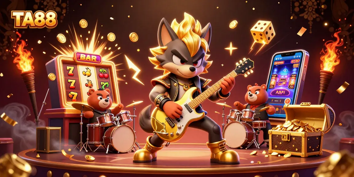 TA88: Experience the thrill of a vibrant casino with a rock star wolf and bear drumming!