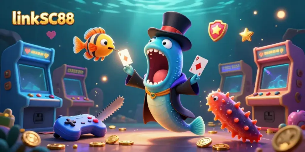 Engage with winning strategies using link SC88 with a vibrant underwater casino scene featuring magical sea creatures.