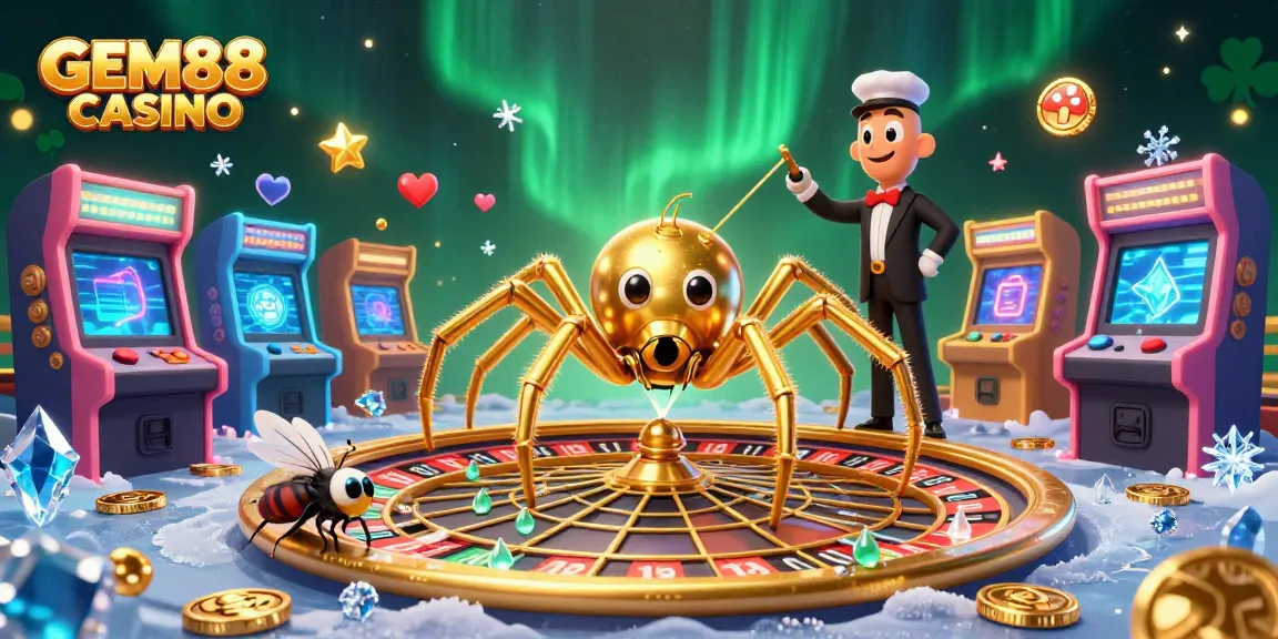 Experience the excitement of GEM88 CASINO with a vibrant roulette wheel and colorful gaming elements.