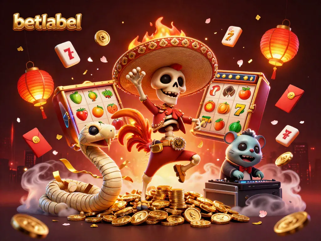 Betlabel showcases vibrant casino action with dynamic characters celebrating on golden coins.