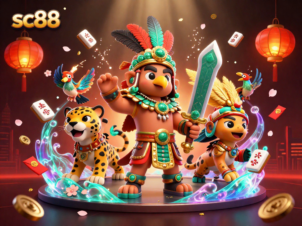 Experience the thrill of sc88 with captivating Aztec warriors and vibrant casino elements.
