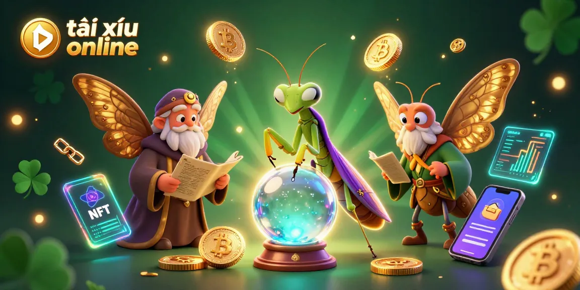 Play thrilling tài xỉu online with mystical characters surrounded by glowing crypto elements.