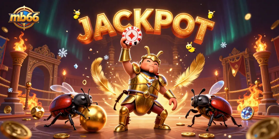 mb66 brings excitement as a heroic beetle triumphs in a dynamic casino battle scene.