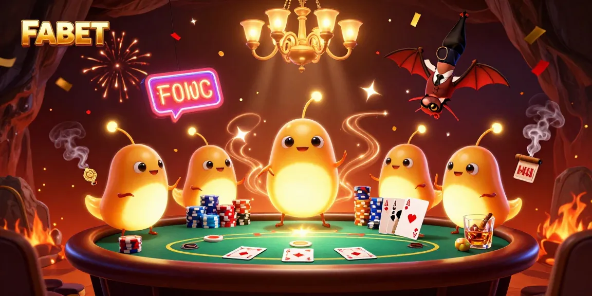 Join the excitement at FABET with a vibrant casino scene featuring poker gameplay and festive celebrations.