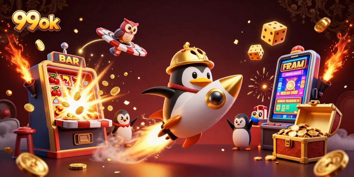 Winning in the 99ok casino with a golden penguin and jackpot excitement