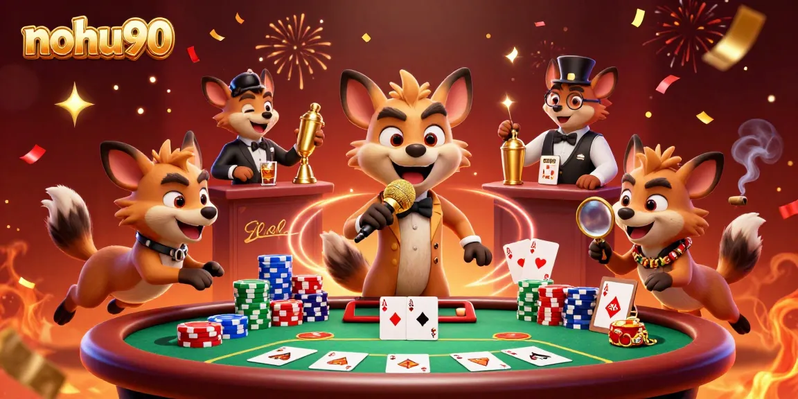 Join the fun at nohu90 casino with energetic hyenas showcasing thrilling gambling in a comedy club setting.