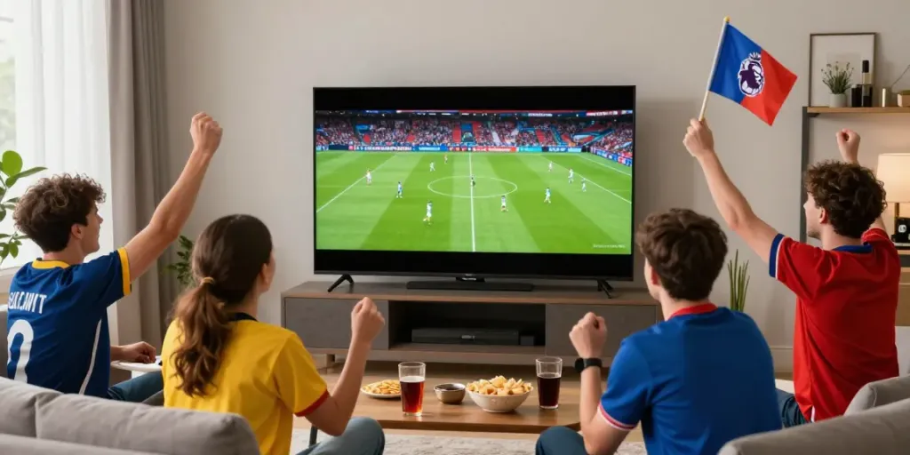 GavangTV football fans cheering during live match with vibrant atmosphere.