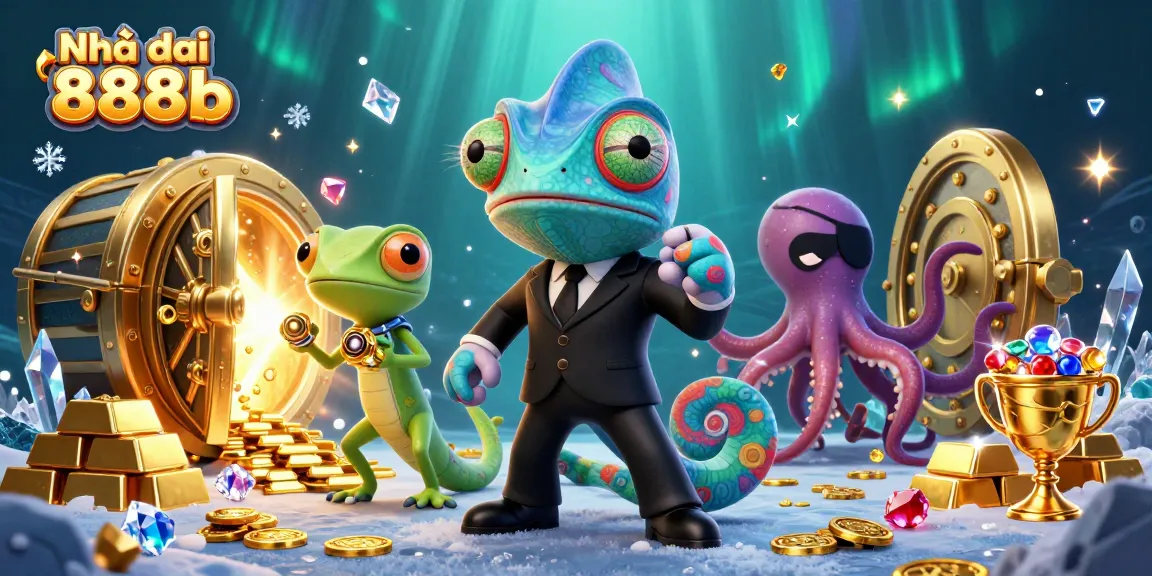 Experience the thrill of Nhà cái 888b with vibrant characters, treasure, and casino excitement.