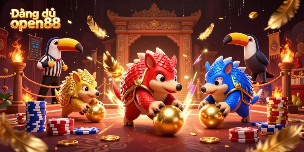 Bet on Đăng ký open88 with exciting pangolin characters in a vibrant casino setting.
