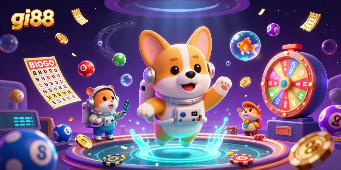 Experience excitement at gi88 with vibrant casino characters and dynamic elements in space.