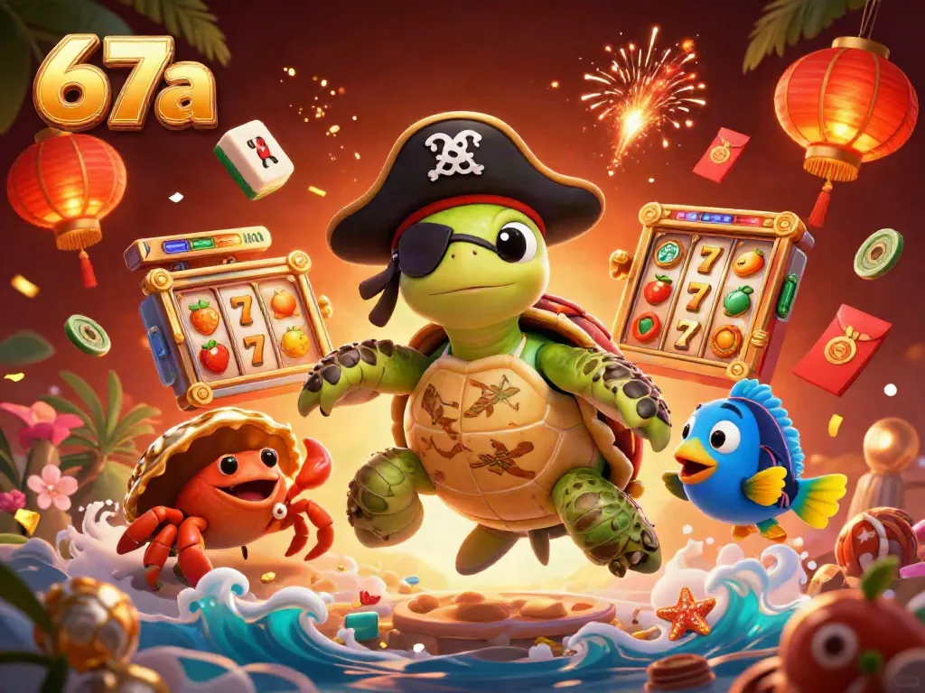 Experience exciting slots action with the pirate turtle and friends at 67a, surrounded by treasures.