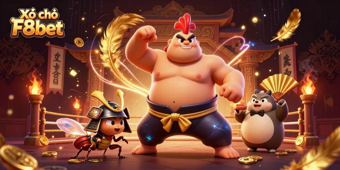 Xổ số F8bet showcases exciting gameplay with dynamic characters in a vibrant casino scene.