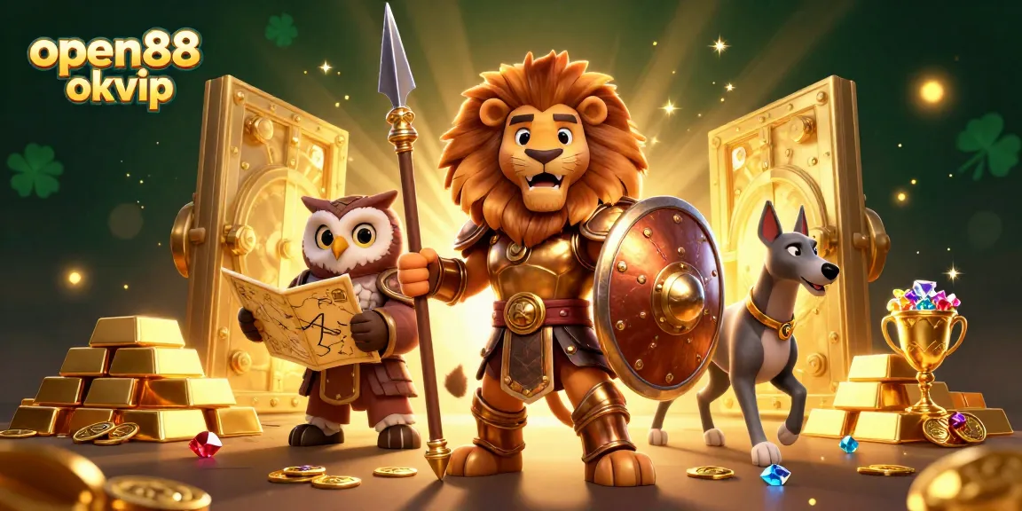 Experience the thrilling adventures of open88 okvip in a vibrant casino setting with dynamic characters and gold treasures.