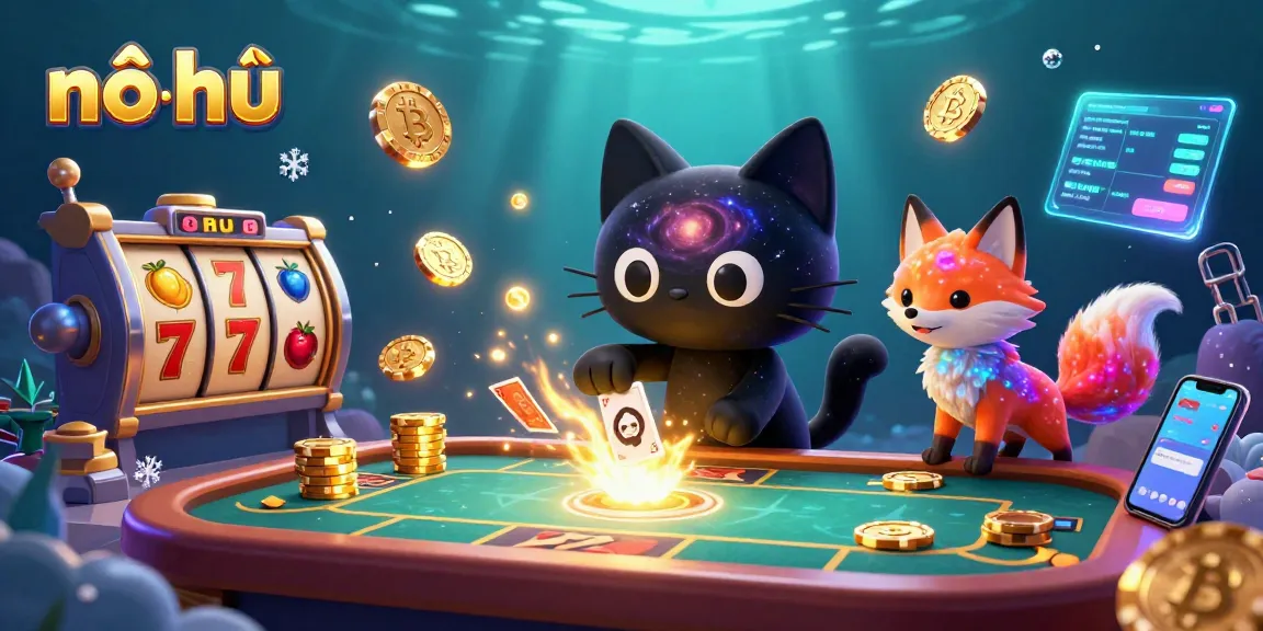 Play nổ hũ with vibrant 3D characters and digital casino elements bringing excitement to the gambling scene.