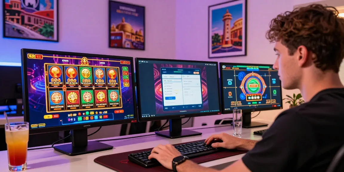 Giocatore che si gode un'esperienza coinvolgente nei casino non AAMS a casa con un gameplay vivace, grafica colorata e un setup moderno.